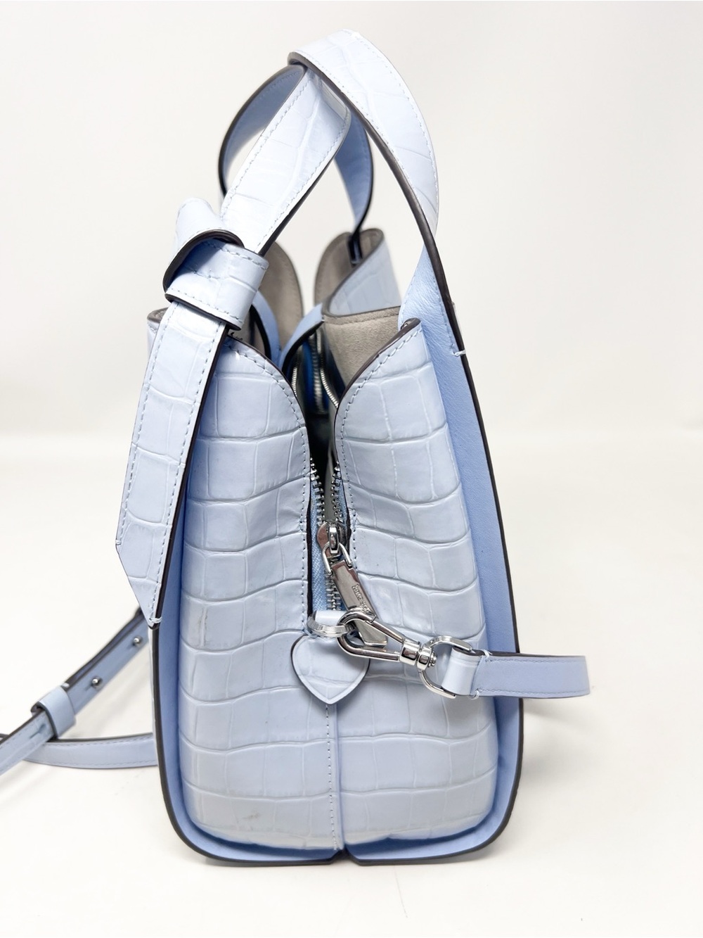 KATE SPADE KNOTT CROC EMBOSSED LEATHER BLUE REMOVABLE CROSSBODY STRAP PURSE - Picture 7 of 11
